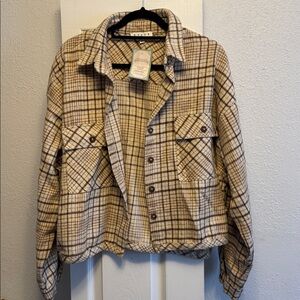 Tan Plaid Button-Up Shirt